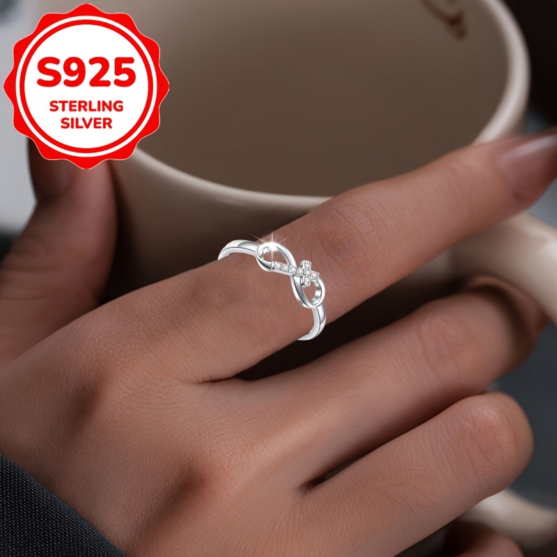 Women's S925 Sterling Silver Cross & Bowknot Fashion Ring